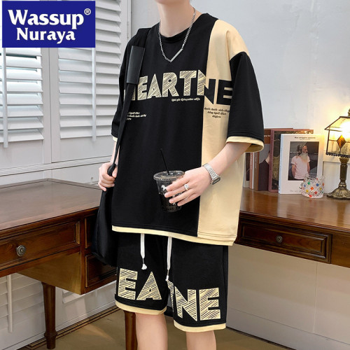 WASSUP NURAYA潮牌休閒運動套裝男夏季短袖青年一套搭配帥氣衣服
