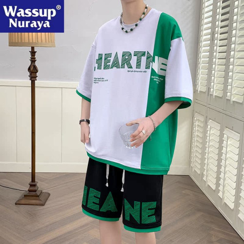 WASSUP NURAYA潮牌休閒運動套裝男夏季短袖青年一套搭配帥氣衣服