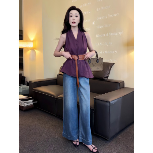 2025夏季新款法式時尚簡約百搭款無袖背心襯衫女修身顯瘦小襯衣女