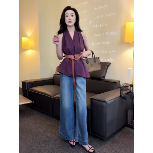 2025夏季新款法式時尚簡約百搭款無袖背心襯衫女修身顯瘦小襯衣女
