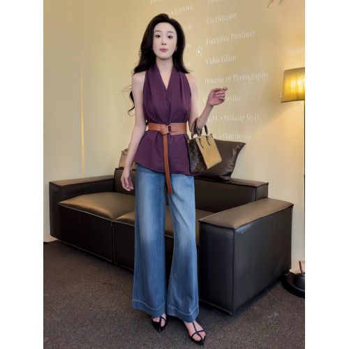 2025夏季新款法式時尚簡約百搭款無袖背心襯衫女修身顯瘦小襯衣女