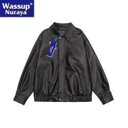 WASSUP Nuraya潮牌機車風皮夾克男春秋新款PU皮純色痞帥外套上衣