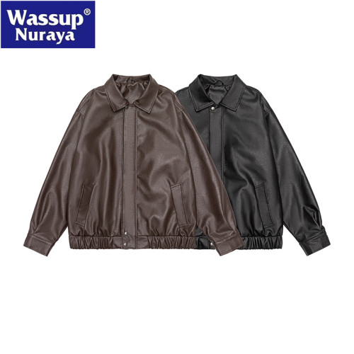 WASSUP Nuraya潮牌機車風皮夾克男春秋新款PU皮純色痞帥外套上衣