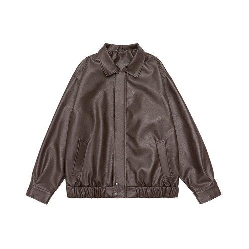 WASSUP Nuraya潮牌機車風皮夾克男春秋新款PU皮純色痞帥外套上衣