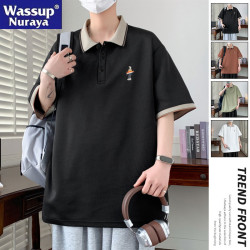 WASSUP NURAYA刺綉短袖polo衫男夏季半袖大碼寬松青年學生翻領t恤