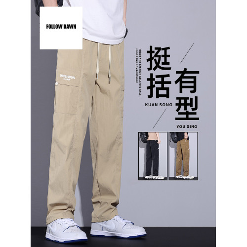 工裝褲子男款夏季薄款直筒寬松垂順男裝潮牌運動休閒長褲