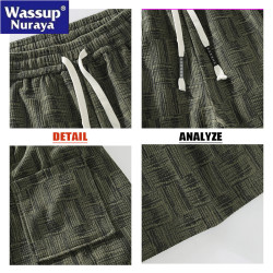 WASSUP Nuraya潮牌格紋短褲男寬鬆大碼中褲松緊濶腿休閒5五分褲子