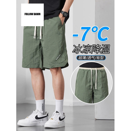 冰絲短褲男款2025夏天速乾薄款直筒馬褲潮牌寬松運動休閒五分褲子