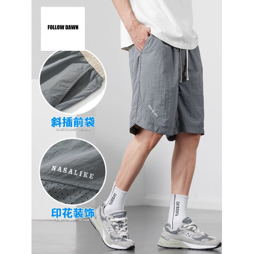 冰絲短褲男款2025夏天速乾薄款直筒馬褲潮牌寬松運動休閒五分褲子