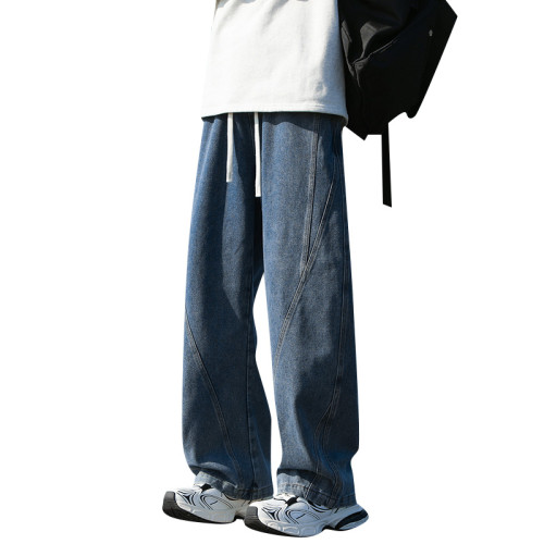 WASSUP NURAYA牛仔褲男春秋青年直筒寬松濶腿2024新款男生拖地褲