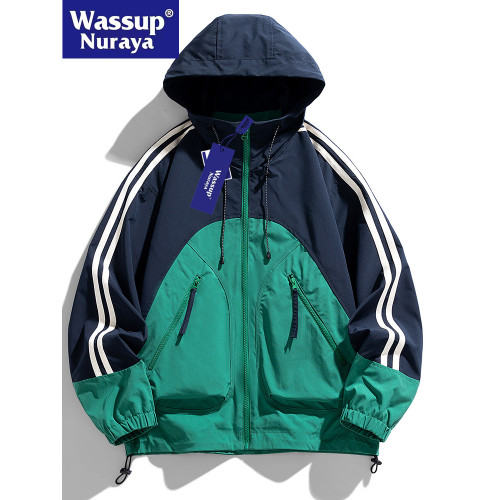 WASSUP Nuraya潮牌運動外套男春秋連帽學生休閒夾克情侶沖鋒衣男