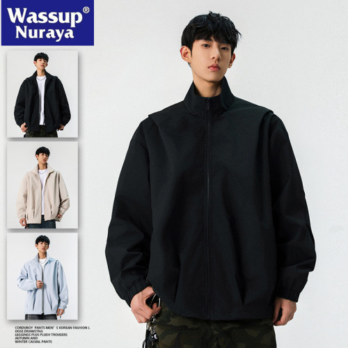 WASSUP NURAYA春秋新款立領夾克男休閒工裝青年學生防風純色外套