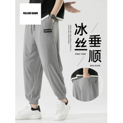 冰絲休閒褲男士夏季薄款潮牌寬鬆束腳運動速乾九分長褲子