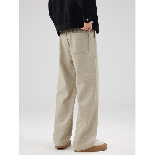 高級感杏色男士休閒褲寬鬆直筒2025春季季新款松緊抽繩垂感濶腿褲