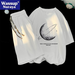 WASSUP NURAYA滿天星套裝男女夏季薄款短袖t恤寬松短褲休閒運動服