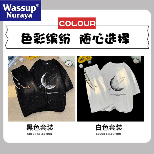 WASSUP NURAYA滿天星套裝男女夏季薄款短袖t恤寬松短褲休閒運動服