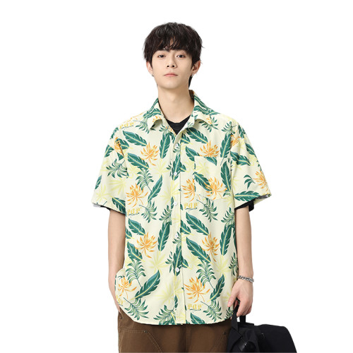 WASSUP NURAYA沙灘襯衫男夏冰絲薄款海邊度假花襯衣痞帥青年短袖
