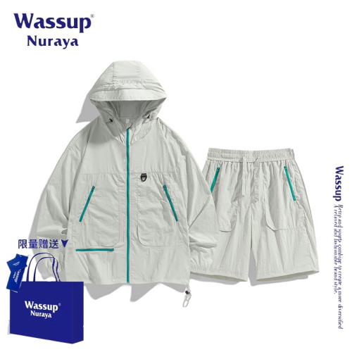 WASSUP NURAYA美式復古工裝套裝男夏季新款潮牌寬松休閒運動外套