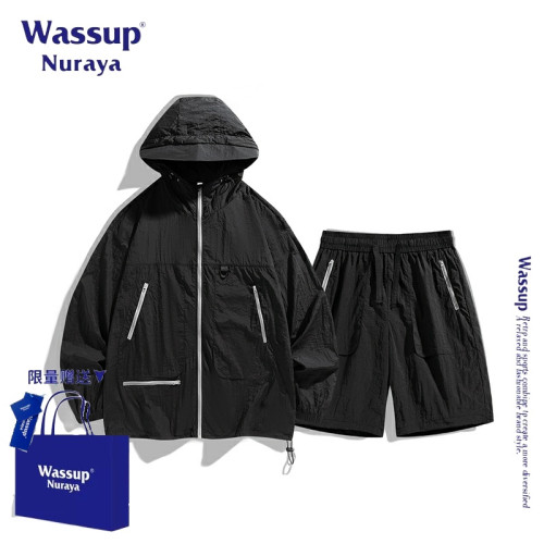 WASSUP NURAYA美式復古工裝套裝男夏季新款潮牌寬松休閒運動外套