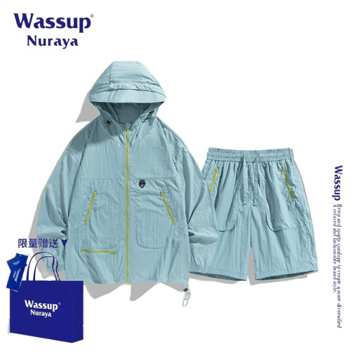 WASSUP NURAYA美式復古工裝套裝男夏季新款潮牌寬松休閒運動外套