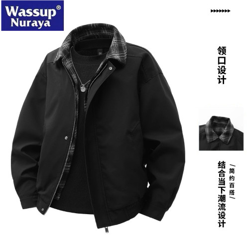 WASSUP Nuraya潮牌假兩件外套男春秋青少年酷帥高級感襯衫領夾克