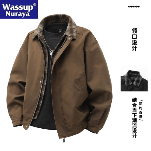 WASSUP Nuraya潮牌假兩件外套男春秋青少年酷帥高級感襯衫領夾克