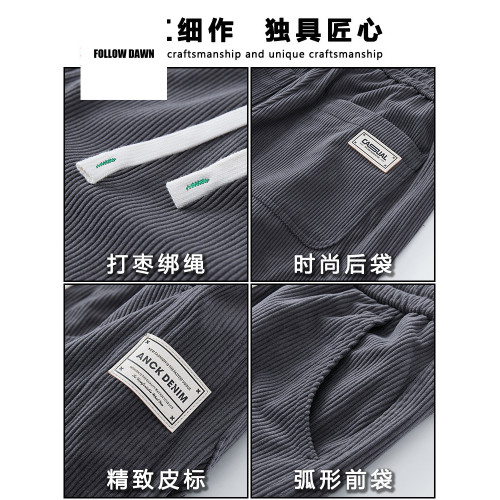 休閒褲男士春秋季新款潮流寬鬆直筒垂感長褲子燈芯絨濶腿