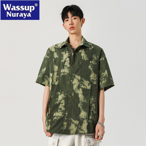 WASSUP NURAYA紥染漸變短袖襯衫男女寬松情侶款冰絲速乾休閒襯衣