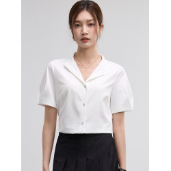 白色短袖襯衫女法式西裝領夏季設計感小衆職業裝襯衣夏款通勤上衣