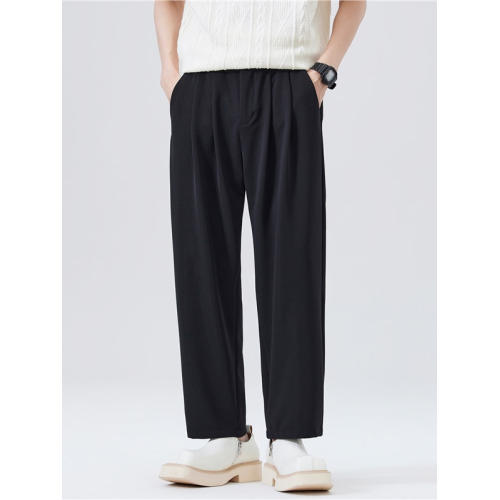 日系夏季薄款九分休閒褲男士2026新款垂感寬鬆冰絲西褲男生褲子