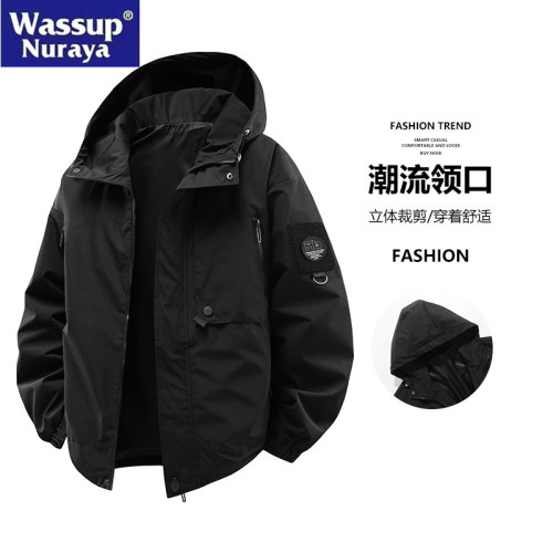 WASSUP Nuraya潮牌沖鋒衣男春秋2025年新款寬松防水連帽夾克外套