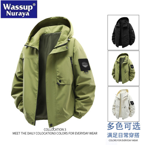 WASSUP Nuraya潮牌沖鋒衣男春秋2025年新款寬松防水連帽夾克外套