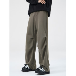 黑色直筒休閒褲子男秋季濶腿寬鬆直筒垂感美式傘兵褲西裝褲