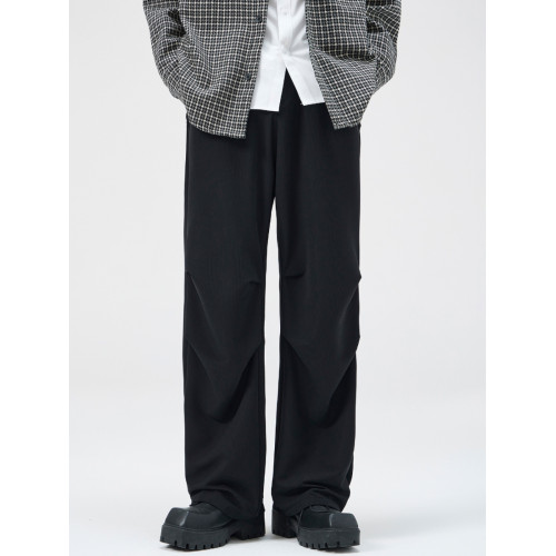 黑色直筒休閒褲子男秋季濶腿寬鬆直筒垂感美式傘兵褲西裝褲