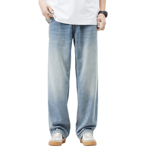 2025春夏季薄款萊賽爾天絲牛仔褲男美式高街潮牌直筒寬鬆濶腿垂感