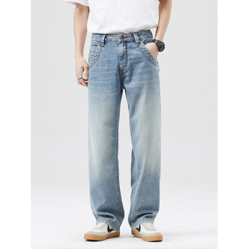 2025春夏季薄款萊賽爾天絲牛仔褲男美式高街潮牌直筒寬鬆濶腿垂感