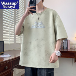 WASSUP NURAYA短袖t恤男夏季薄款潮寬松大碼百搭鋼印圖案半袖體恤