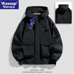 WASSUP Nuraya潮牌沖鋒衣外套男春秋寬松連帽工裝戶外防水夾克男