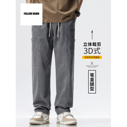伐木工裝褲男士純棉直筒寬松潮牌多口袋濶腿休閒褲子春秋