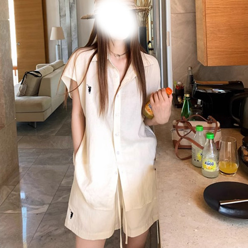 極簡老錢風刺綉亞麻襯衣套裝女2025夏季簡約襯衫+休閒短褲一整套