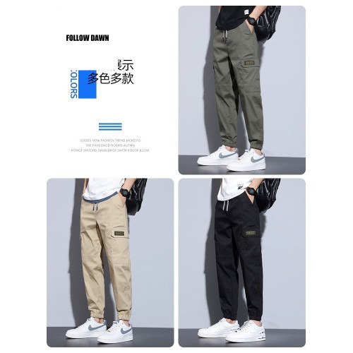 美式工裝褲男士夏季潮牌寬松束腳薄款九分褲冰絲休閒褲子