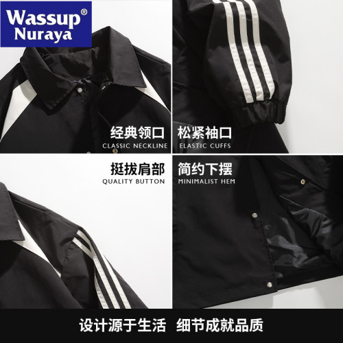 WASSUP Nuraya潮牌復古美式高街夾克春秋休閒條紋繙領外套男上衣