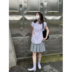 日系通勤立領小飛袖紫色襯衫女夏季新款溫柔氣質簡約休閒百搭上衣