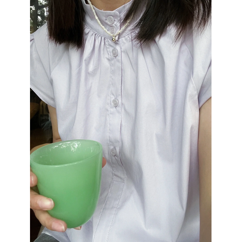日系通勤立領小飛袖紫色襯衫女夏季新款溫柔氣質簡約休閒百搭上衣