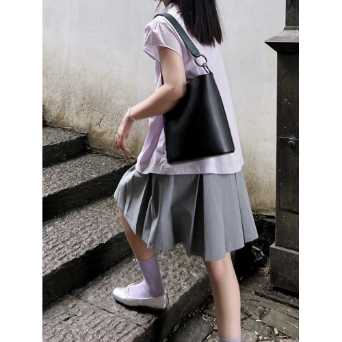 日系通勤立領小飛袖紫色襯衫女夏季新款溫柔氣質簡約休閒百搭上衣