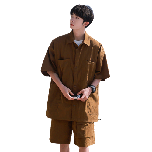 WASSUP NURAYA短袖工裝襯衫男日系夏季寬鬆短褲休閒襯衣兩件套裝