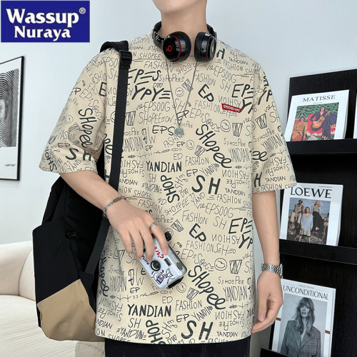 WASSUP NURAYA冰絲短袖t恤男士夏季2025新款寬松速乾大碼半袖體恤