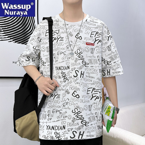 WASSUP NURAYA冰絲短袖t恤男士夏季2025新款寬松速乾大碼半袖體恤