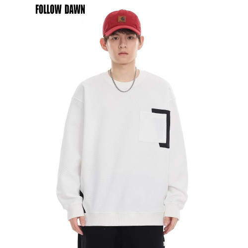 美式重磅肌理感圓領衛衣男士2025春季潮流寬鬆休閒套頭白色內搭