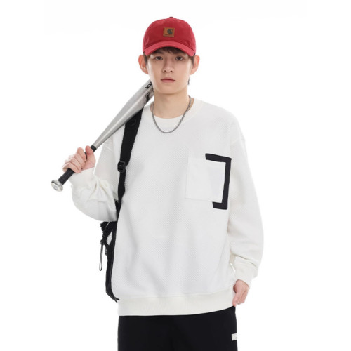 美式重磅肌理感圓領衛衣男士2025春季潮流寬鬆休閒套頭白色內搭